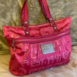 COACH PINK STORYPATCH POPPY TOTE BAG